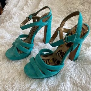 Sam Edelman Taryn chunky heel 9 suede strappy blue
